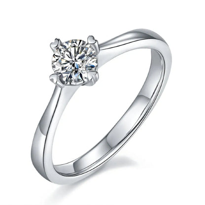 Solitaire 4 Heart Shaped Claws 0.50ct Moissanite Engagement Ring Set in Sterling Silver