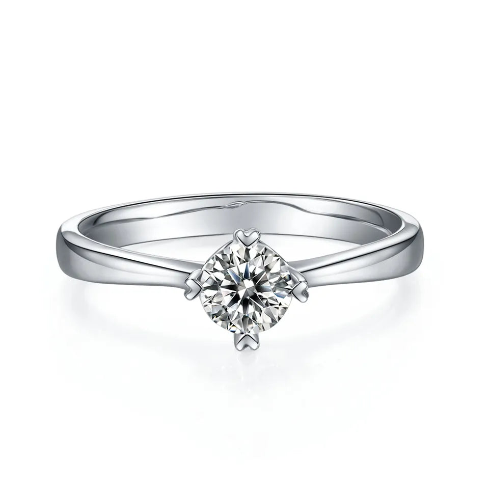 Solitaire 4 Heart Shaped Claws 0.50ct Moissanite Engagement Ring Set in Sterling Silver