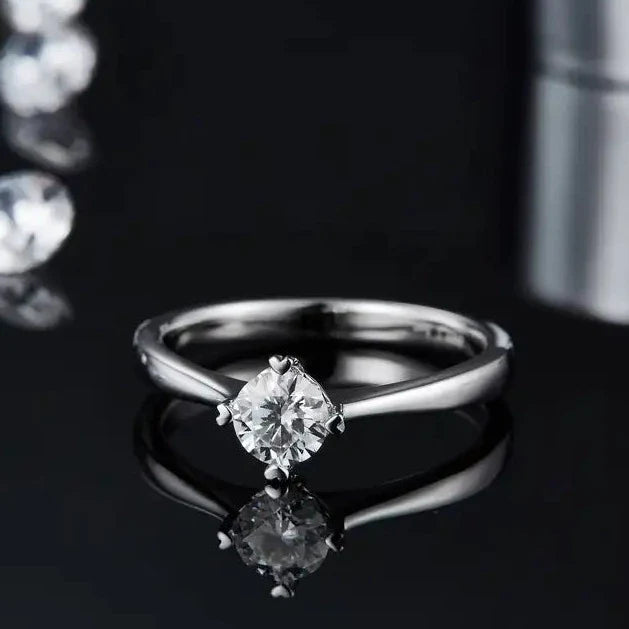 Solitaire 4 Heart Shaped Claws 0.50ct Moissanite Engagement Ring Set in Sterling Silver