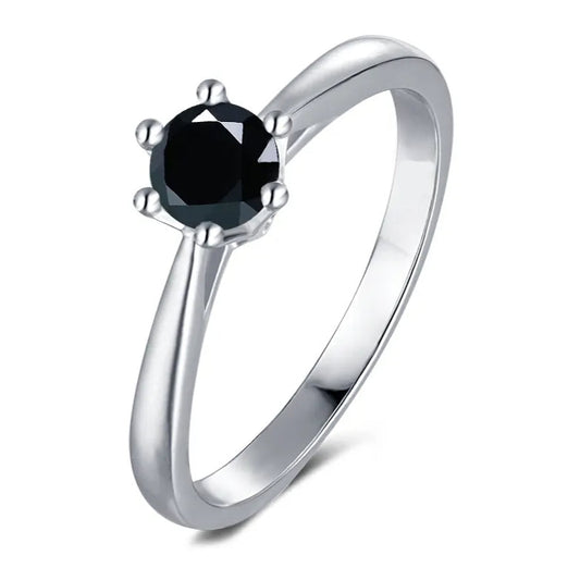 Solitaire 6 Claw Floral Basket 0.50ct Black Moissanite Engagement Ring Set in Sterling Silver