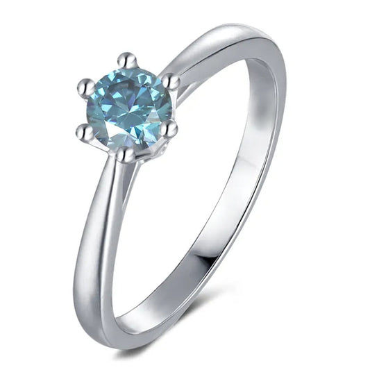 Solitaire 6 Claw Floral Basket 0.50ct Blue Moissanite Engagement Ring Set in Sterling Silver