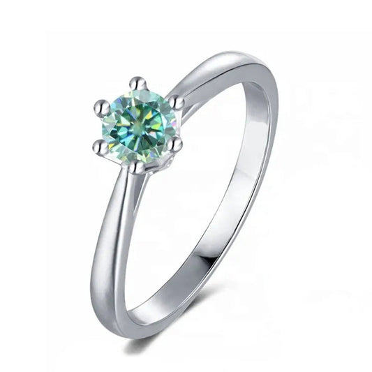 Solitaire 6 Claw Floral Basket 0.50ct Green Moissanite Engagement Ring Set in Sterling Silver