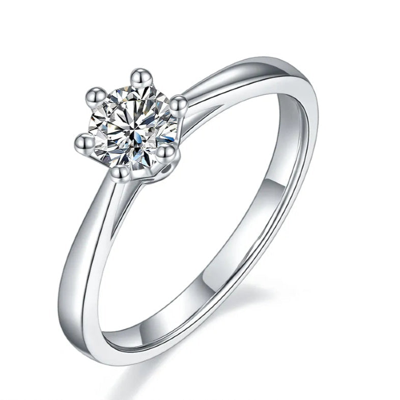 Solitaire 6 Claw Floral Basket 0.50ct Moissanite Engagement Ring Set in Sterling Silver