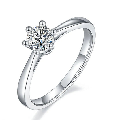 Solitaire 6 Claw Floral Basket 0.50ct Moissanite Engagement Ring Set in Sterling Silver
