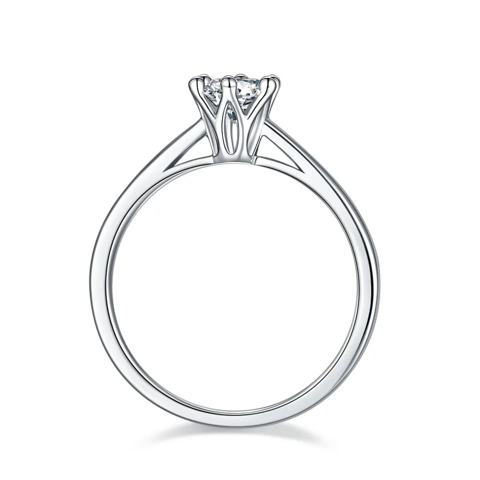 Solitaire 6 Claw Floral Basket 0.50ct Moissanite Engagement Ring Set in Sterling Silver