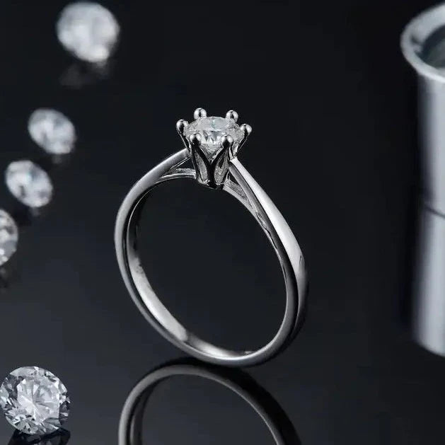 Solitaire 6 Claw Floral Basket 0.50ct Moissanite Engagement Ring Set in Sterling Silver