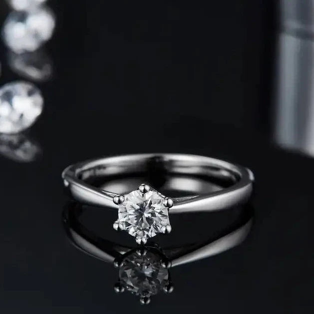 Solitaire 6 Claw Floral Basket 0.50ct Moissanite Engagement Ring Set in Sterling Silver