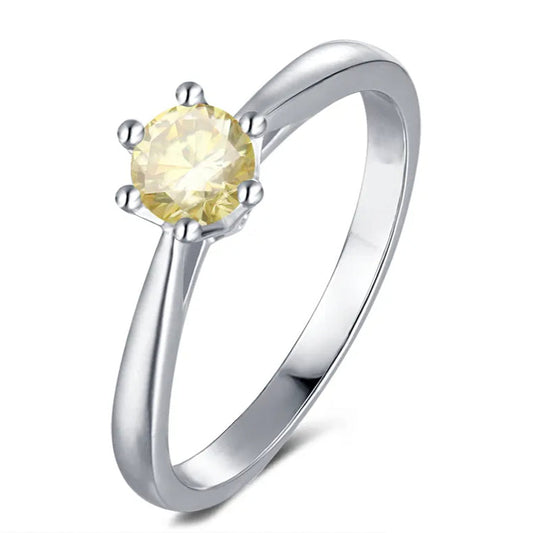 Solitaire 6 Claw Floral Basket 0.50ct Yellow Moissanite Engagement Ring Set in Sterling Silver