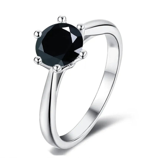 Solitaire 6 Claw Floral Basket 1.00ct Black Moissanite Engagement Ring Set in Sterling Silver