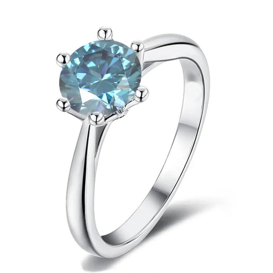 Solitaire 6 Claw Floral Basket 1.00ct Blue Moissanite Engagement Ring Set in Sterling Silver