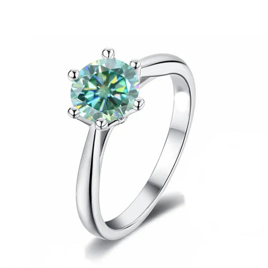 Solitaire 6 Claw Floral Basket 1.00ct Green Moissanite Engagement Ring Set in Sterling Silver