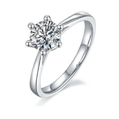 Solitaire 6 Claw Floral Basket 1.00ct Moissanite Engagement Ring Set in 9ct White Gold