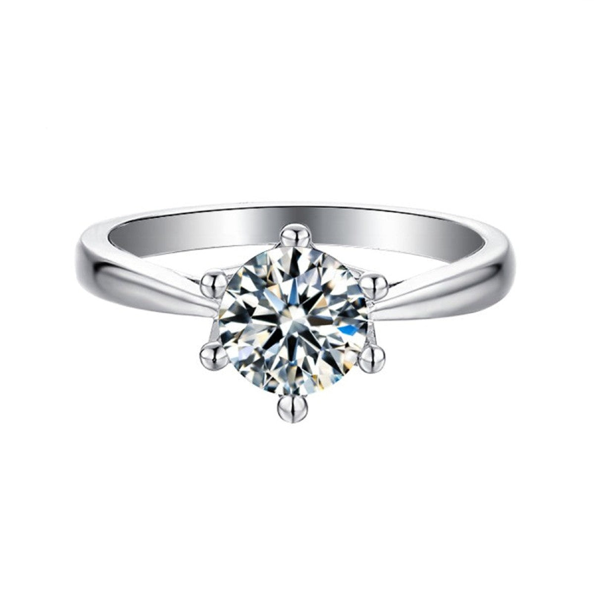 Solitaire 6 Claw Floral Basket 1.00ct Moissanite Engagement Ring Set in 9ct White Gold