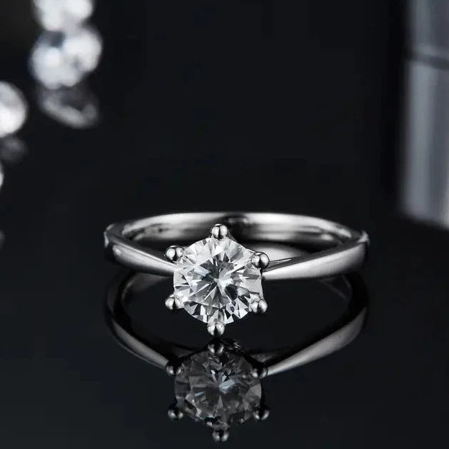 Solitaire 6 Claw Floral Basket 1.00ct Moissanite Engagement Ring Set in 9ct White Gold