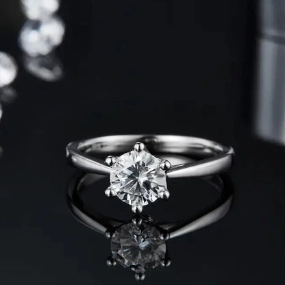Solitaire 6 Claw Floral Basket 1.00ct Moissanite Engagement Ring Set in 9ct White Gold