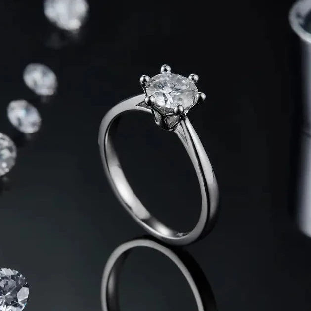 Solitaire 6 Claw Floral Basket 1.00ct Moissanite Engagement Ring Set in 9ct White Gold