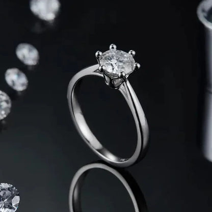 Solitaire 6 Claw Floral Basket 1.00ct Moissanite Engagement Ring Set in 9ct White Gold