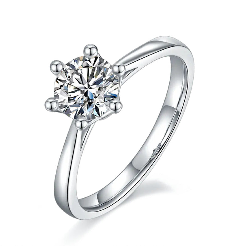 Solitaire 6 Claw Floral Basket 1.00ct Moissanite Engagement Ring Set in Sterling Silver