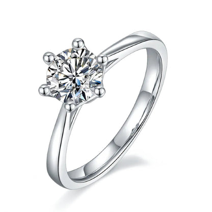 Solitaire 6 Claw Floral Basket 1.00ct Moissanite Engagement Ring Set in Sterling Silver