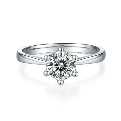 Solitaire 6 Claw Floral Basket 1.00ct Moissanite Engagement Ring Set in Sterling Silver