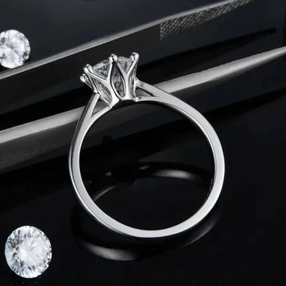 Solitaire 6 Claw Floral Basket 1.00ct Moissanite Engagement Ring Set in Sterling Silver