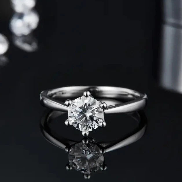 Solitaire 6 Claw Floral Basket 1.00ct Moissanite Engagement Ring Set in Sterling Silver