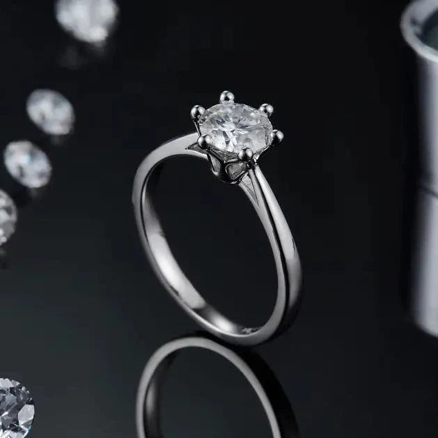 Solitaire 6 Claw Floral Basket 1.00ct Moissanite Engagement Ring Set in Sterling Silver