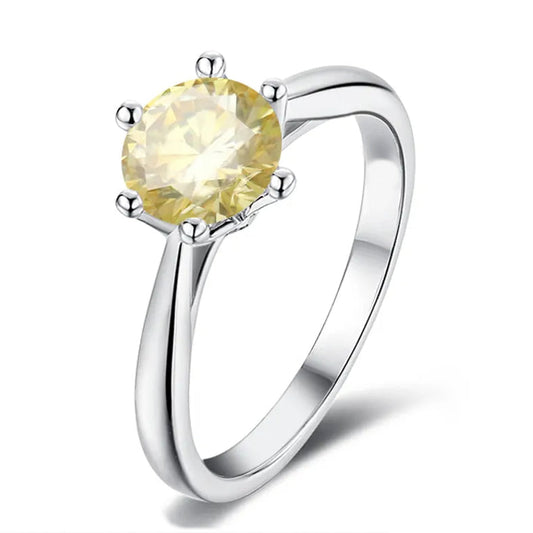 Solitaire 6 Claw Floral Basket 1.00ct Yellow Moissanite Engagement Ring Set in Sterling Silver