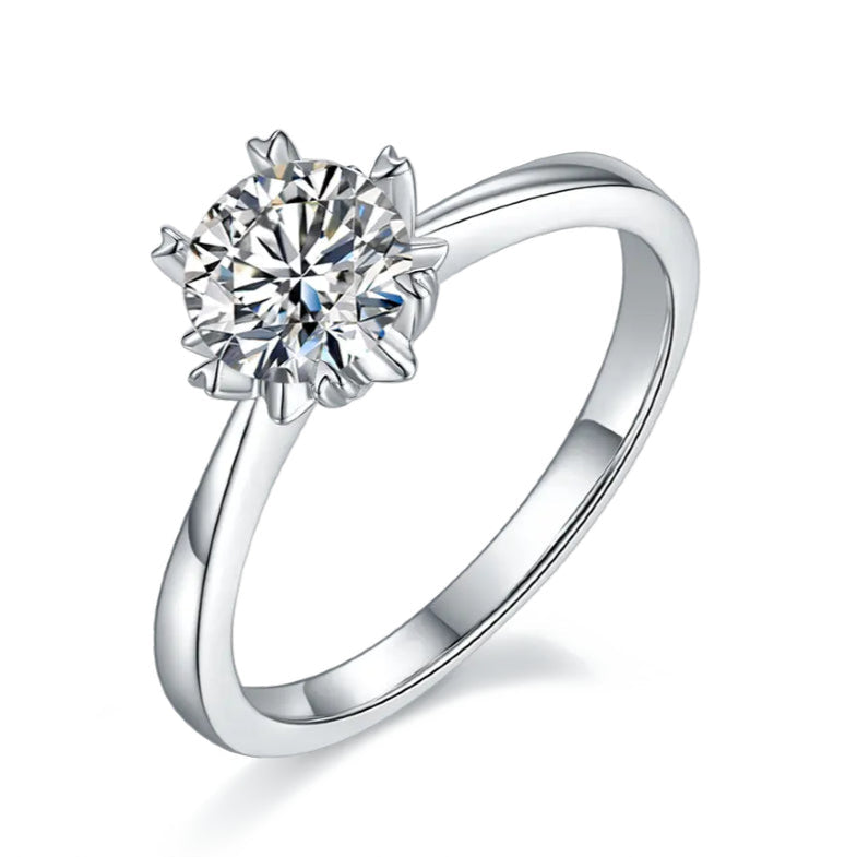 Solitaire 6 Heart Shaped Claws 1.00ct Moissanite Engagement Ring Set in Sterling Silver