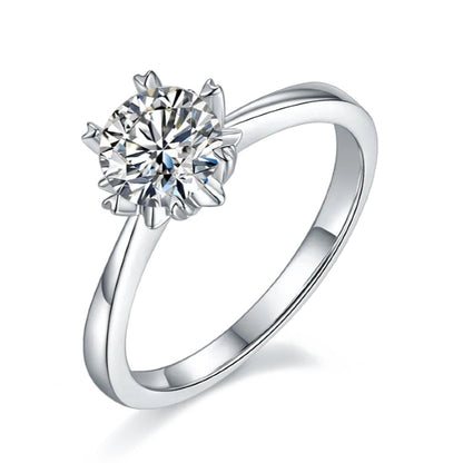 Solitaire 6 Heart Shaped Claws 1.00ct Moissanite Engagement Ring Set in Sterling Silver