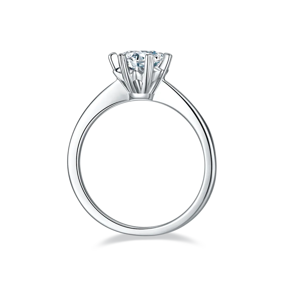 Solitaire 6 Heart Shaped Claws 1.00ct Moissanite Engagement Ring Set in Sterling Silver