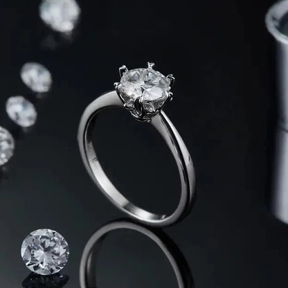 Solitaire 6 Heart Shaped Claws 1.00ct Moissanite Engagement Ring Set in Sterling Silver