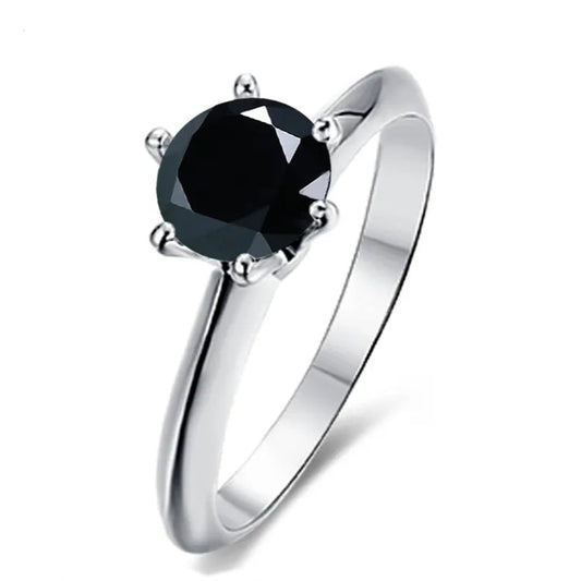 Solitaire Tiffany 6 Claw Setting 1.00ct Black Moissanite Engagement Ring Set in Sterling Silver