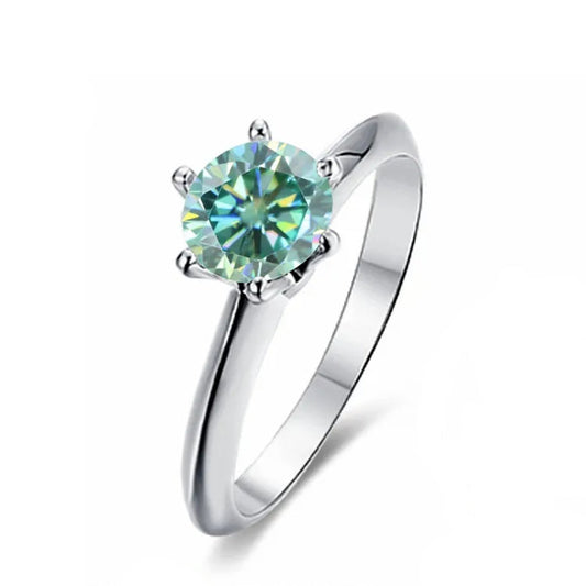 Solitaire Tiffany 6 Claw Setting 1.00ct Green Moissanite Engagement Ring Set in Sterling Silver
