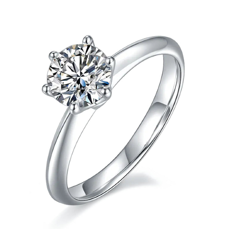 Solitaire Tiffany 6 Claw Setting 1.00ct Moissanite Engagement Ring Set in Sterling Silver