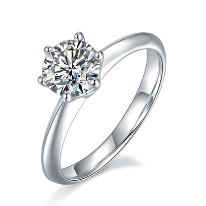 Solitaire Tiffany 6 Claw Setting 1.00ct Moissanite Engagement Ring Set in Sterling Silver
