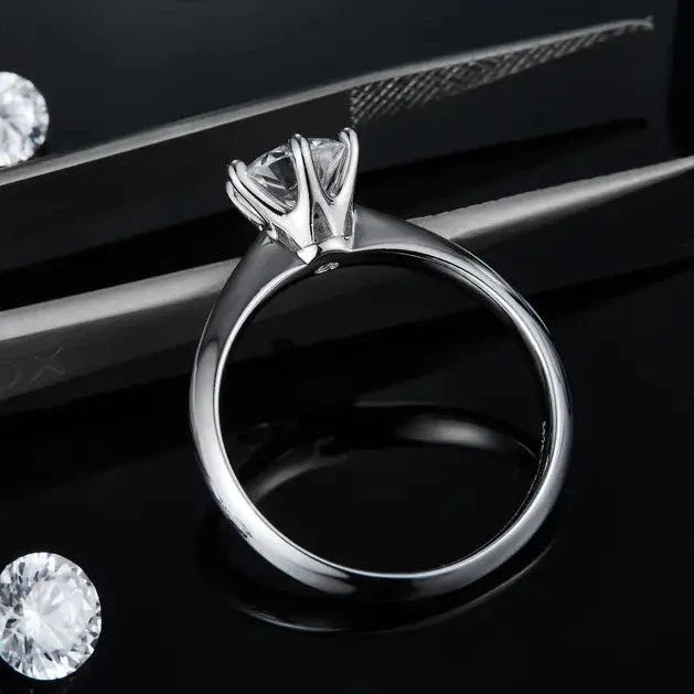 Solitaire Tiffany 6 Claw Setting 1.00ct Moissanite Engagement Ring Set in Sterling Silver