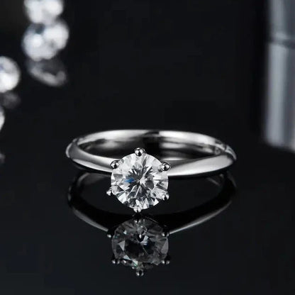Solitaire Tiffany 6 Claw Setting 1.00ct Moissanite Engagement Ring Set in Sterling Silver