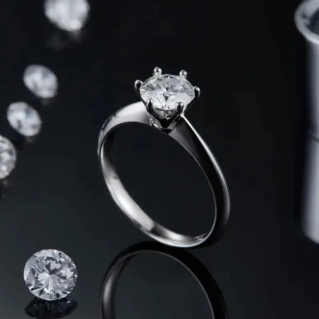 Solitaire Tiffany 6 Claw Setting 1.00ct Moissanite Engagement Ring Set in Sterling Silver