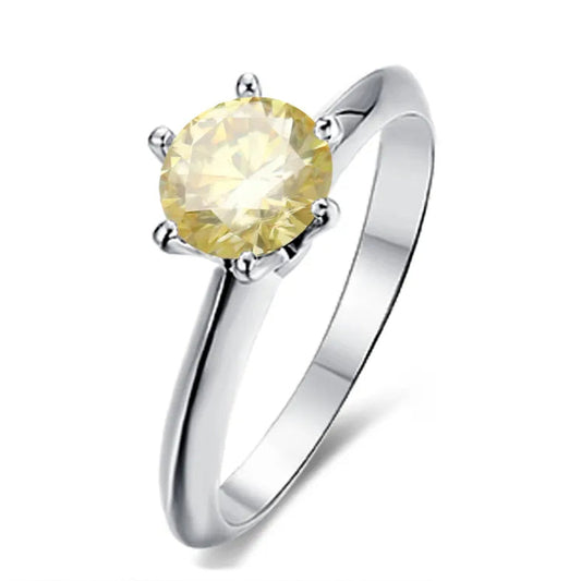 Solitaire Tiffany 6 Claw Setting 1.00ct Yellow Moissanite Engagement Ring Set in Sterling Silver