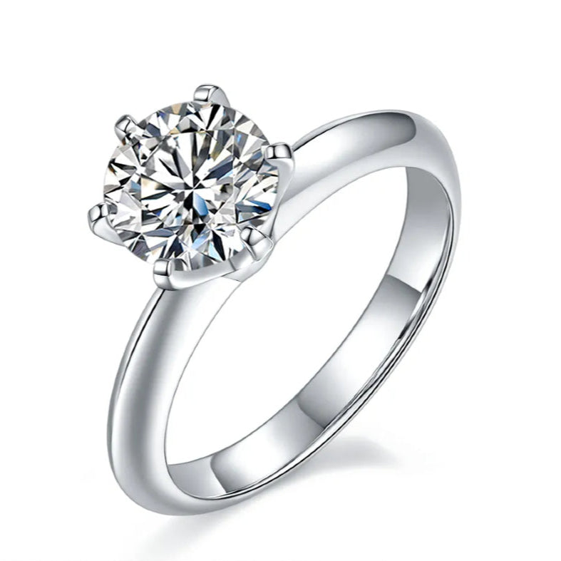 Solitaire Tiffany 6 Claw Setting 1.50ct Moissanite Engagement Ring Set in Sterling Silver