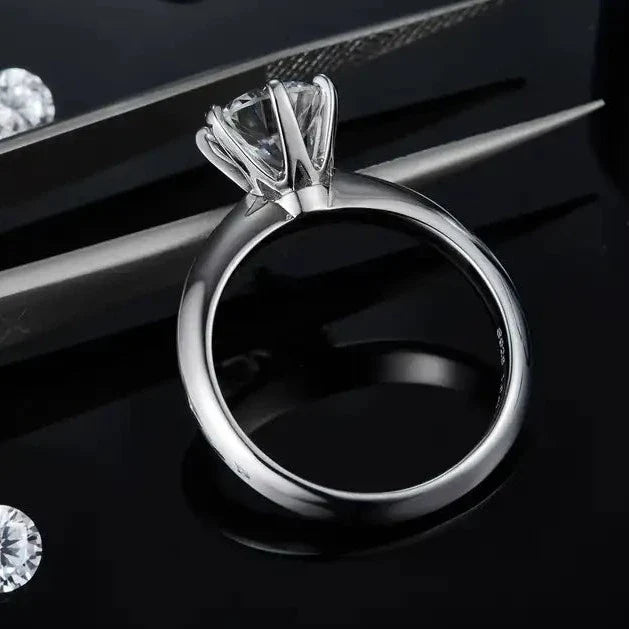 Solitaire Tiffany 6 Claw Setting 1.50ct Moissanite Engagement Ring Set in Sterling Silver