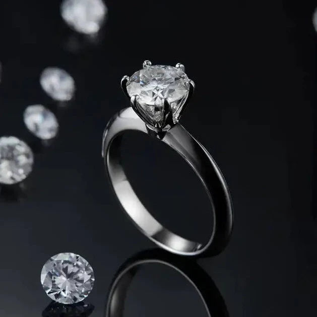 Solitaire Tiffany 6 Claw Setting 1.50ct Moissanite Engagement Ring Set in Sterling Silver