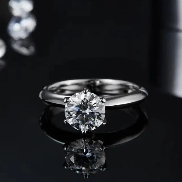 Solitaire Tiffany 6 Claw Setting 1.50ct Moissanite Engagement Ring Set in Sterling Silver