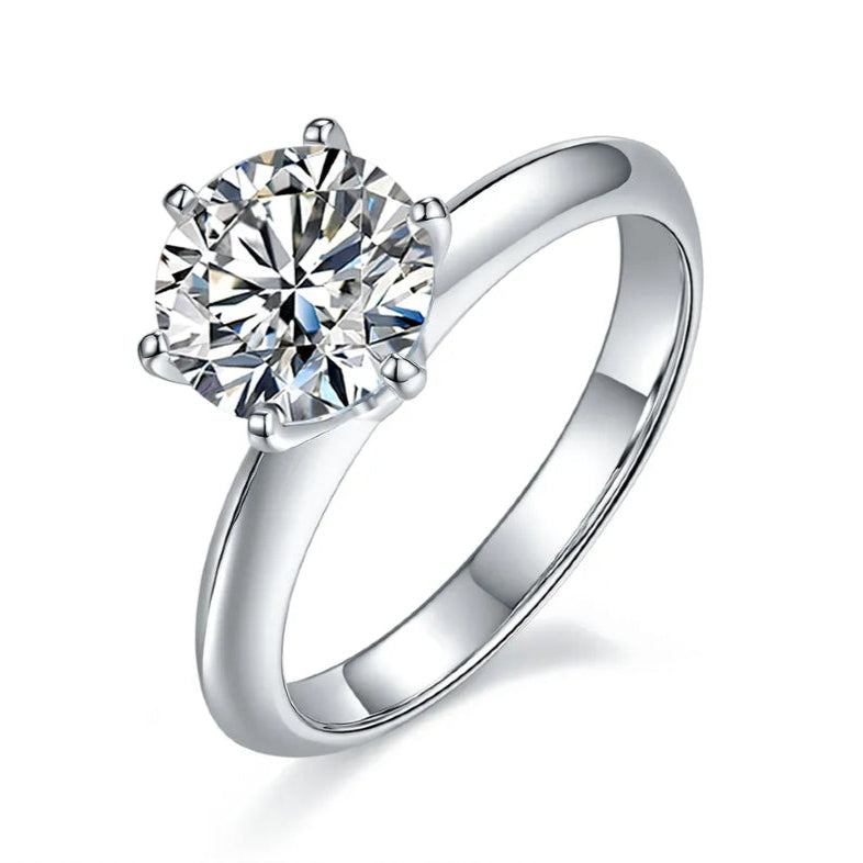 Solitaire Tiffany 6 Claw Setting 2.00ct Moissanite Engagement Ring Set in Sterling Silver
