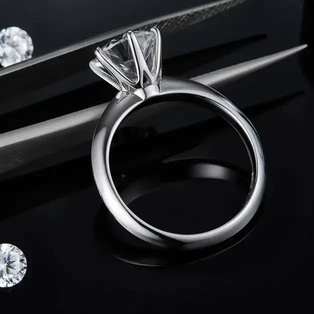 Solitaire Tiffany 6 Claw Setting 2.00ct Moissanite Engagement Ring Set in Sterling Silver