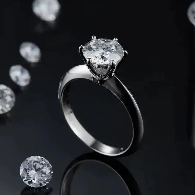 Solitaire Tiffany 6 Claw Setting 2.00ct Moissanite Engagement Ring Set in Sterling Silver