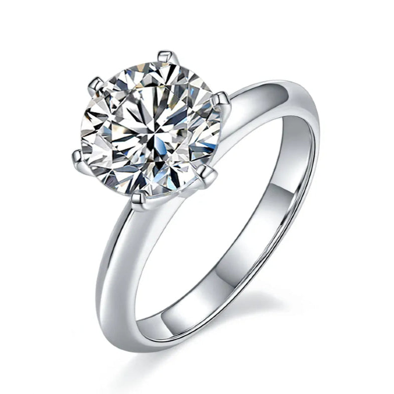 Solitaire Tiffany 6 Claw Setting 3.00ct Moissanite Engagement Ring Set in Sterling Silver
