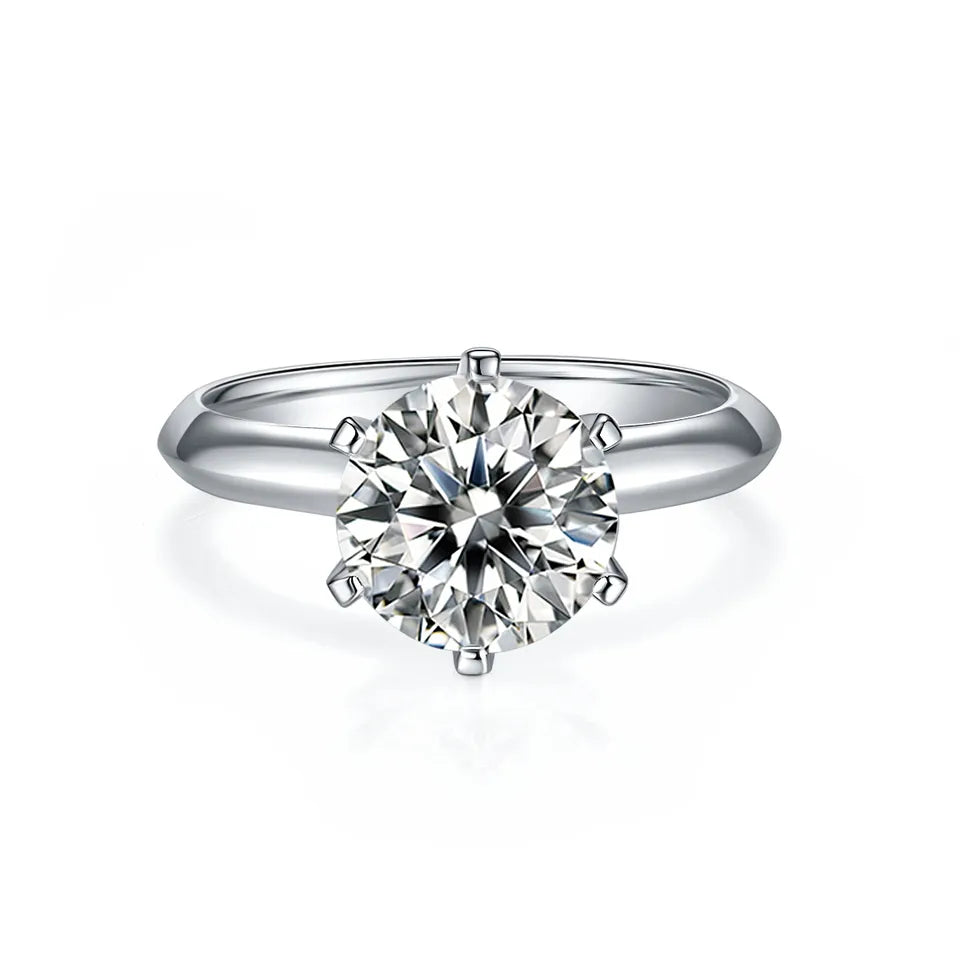 Solitaire Tiffany 6 Claw Setting 3.00ct Moissanite Engagement Ring Set in Sterling Silver