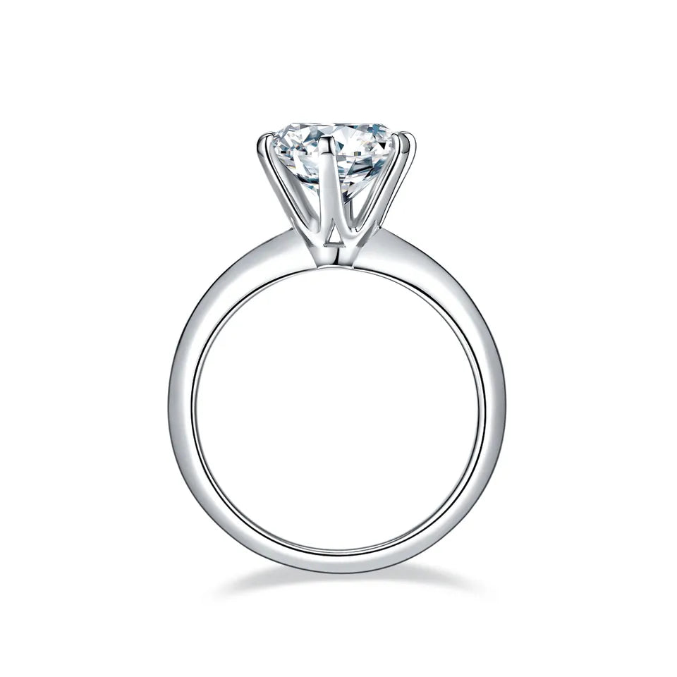 Solitaire Tiffany 6 Claw Setting 3.00ct Moissanite Engagement Ring Set in Sterling Silver